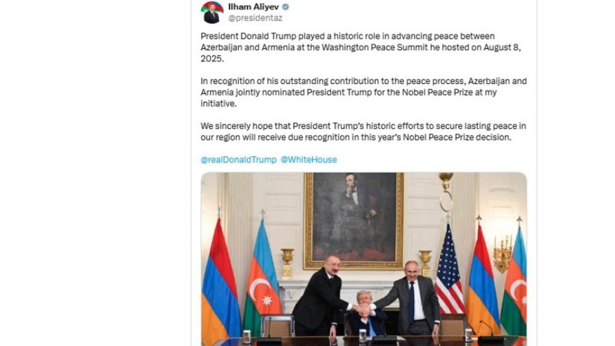 President Ilham Aliyev: We hope that Trump’s peace efforts in our region will be duly appreciated in this year’s decision on the Nobel Peace Prize